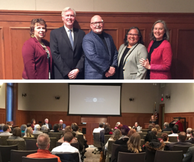 Top: Panelists for the Tribal Courts CLE; Bottom: Crowd and panelists at the Tribal Courts CLE