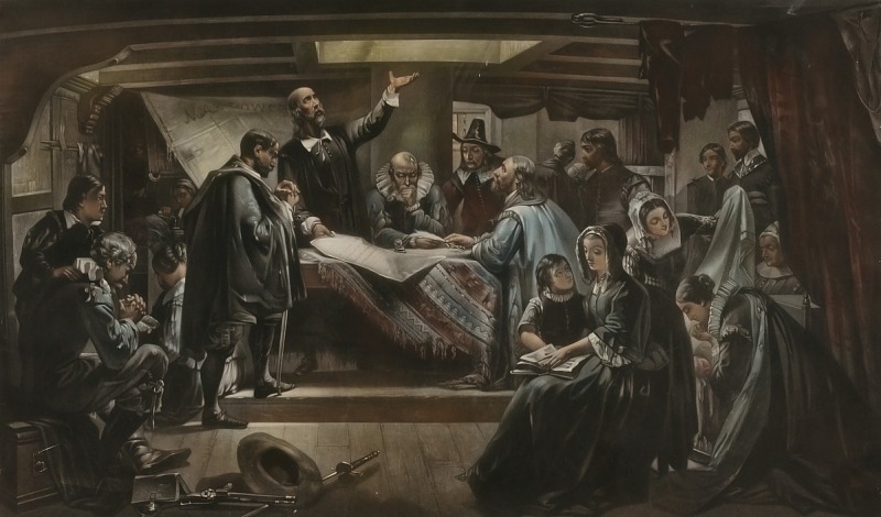 Signing of the Compact in the Cabin of the Mayflower, George E. Perine, Smithsonian American Art Museum