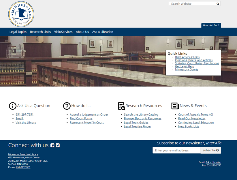 Image of the State Law Library's new home page available at mn.gov/law-library/ 