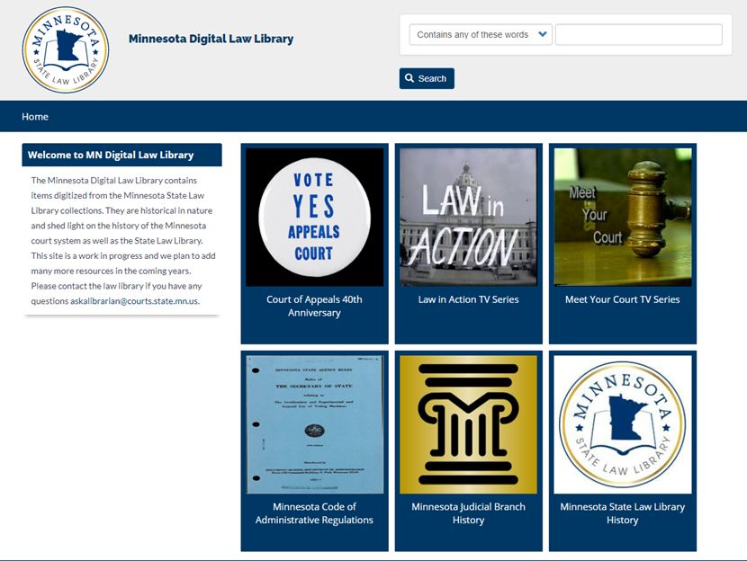 Screenshot of MN Digital Law Library homepage 