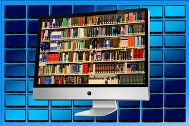 Stock image of a computer screen displaying a bookshelf