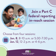 Flyer with upcoming training that lists January dates and times for people to choose from.