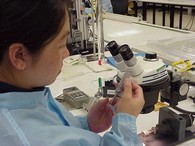 Woman at microscope