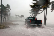 Truck driving through a hurricane