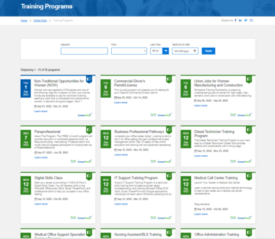 CareerForce Training Page example