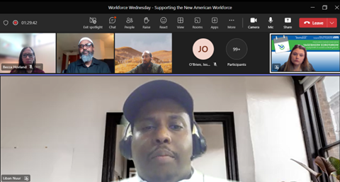 Screenshot of March's virtual Workforce Wednesday meeting