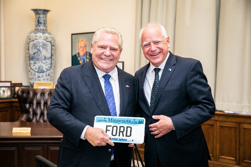 A photo of Governor Walz with a member of Ontario Premier Ford. 