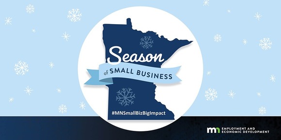 Graphic of an outline of Minnesota with text that says Season of Small Business