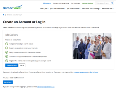 Screen shot of https://careerforce.mn.gov/login