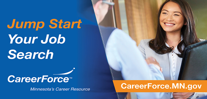 Smiling woman with text saying jump start your job search