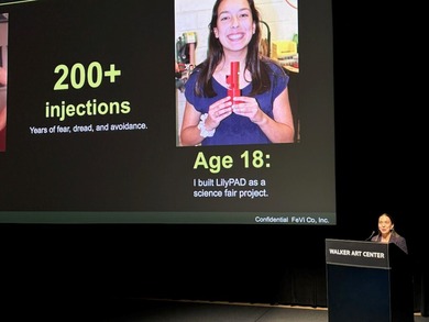 Founder Felisha Fox pitches at Walleye Tank. 