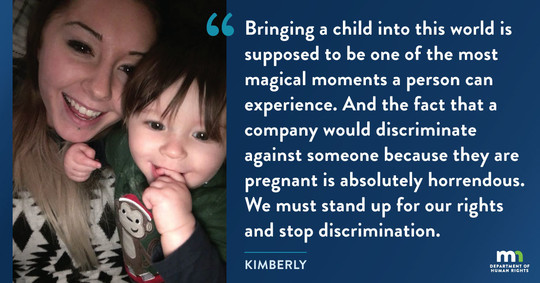 Quote from Kimberly about the discrimination she experienced because she was pregnant.