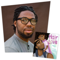 Picture of Matthew A. Cherry and cover of the book Hair Love