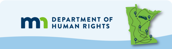 Minnesota Department of Human Rights logo with icon of car traveling around the state of Minnesota