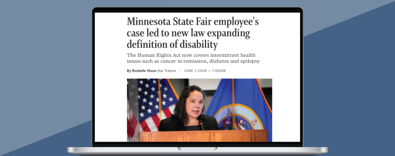 Screenshot of Star Tribune article "Minnesota State Fair employee's case led to new law expanding definition of disability"