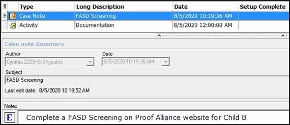 FASD Screening Screenshot