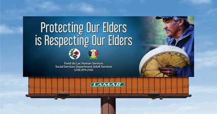 Billboard by Fon du Lac tribal nation about protecting elders