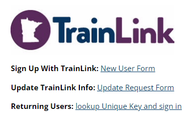 Minnesota Department of Human Services TrainLink header