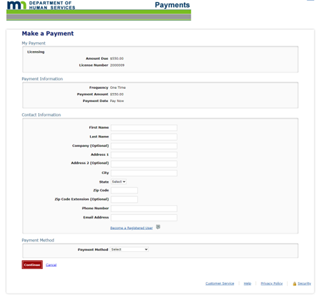 DHS Payment System Screen