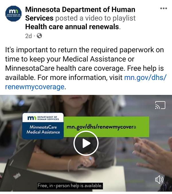 MA and MinnesotaCare return your forms video social post