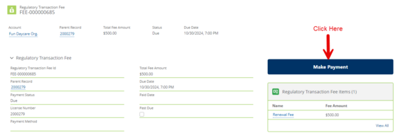 Click the Make Payment button