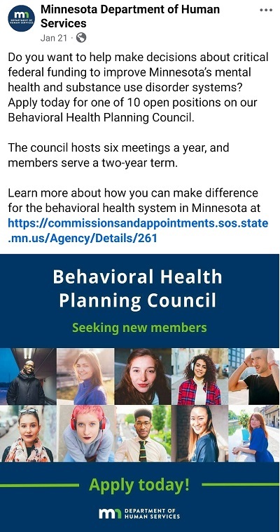 Behavioral Health Planning Council social post Jan 2025