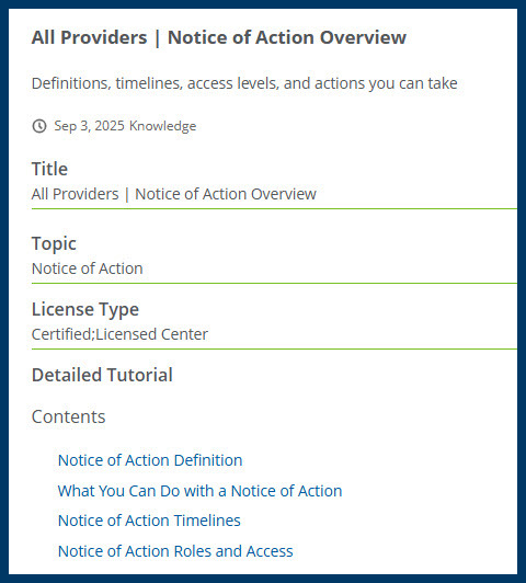 Screenshot of the new Notice of Action Overview article in English
