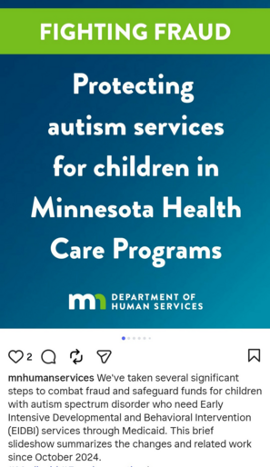 Screenshot of Instagram post on steps to fight fraud in autism services