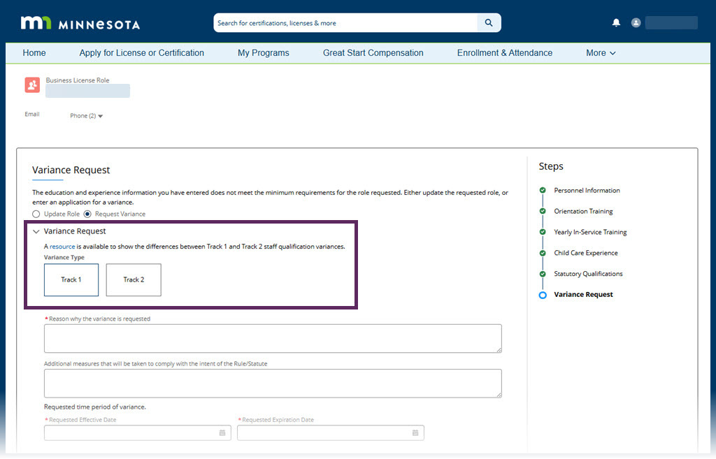 Screenshot of the personnel variance request process in the Provider Hub with annotation to highlight the link that was updated May 7