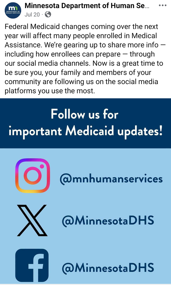 Follow us on social for important Medicaid updates