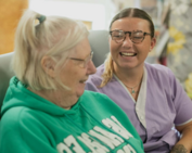 Stock photo of direct care professional with client