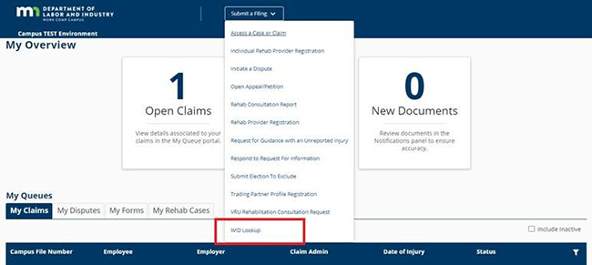 Work Comp Campus worker identification (WID) number lookup function
