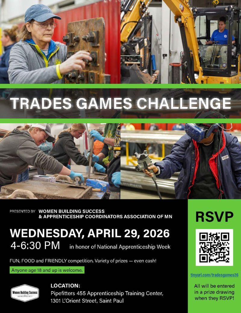 Flyer for Women Building Success Trades Games Challenge on Wednesday, April 29, 2026 from 4-6:30 pm