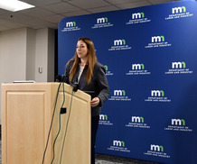 DLI Commissioner Nicole Blissenbach speaks to reporters at a news conference April 27, 2026.