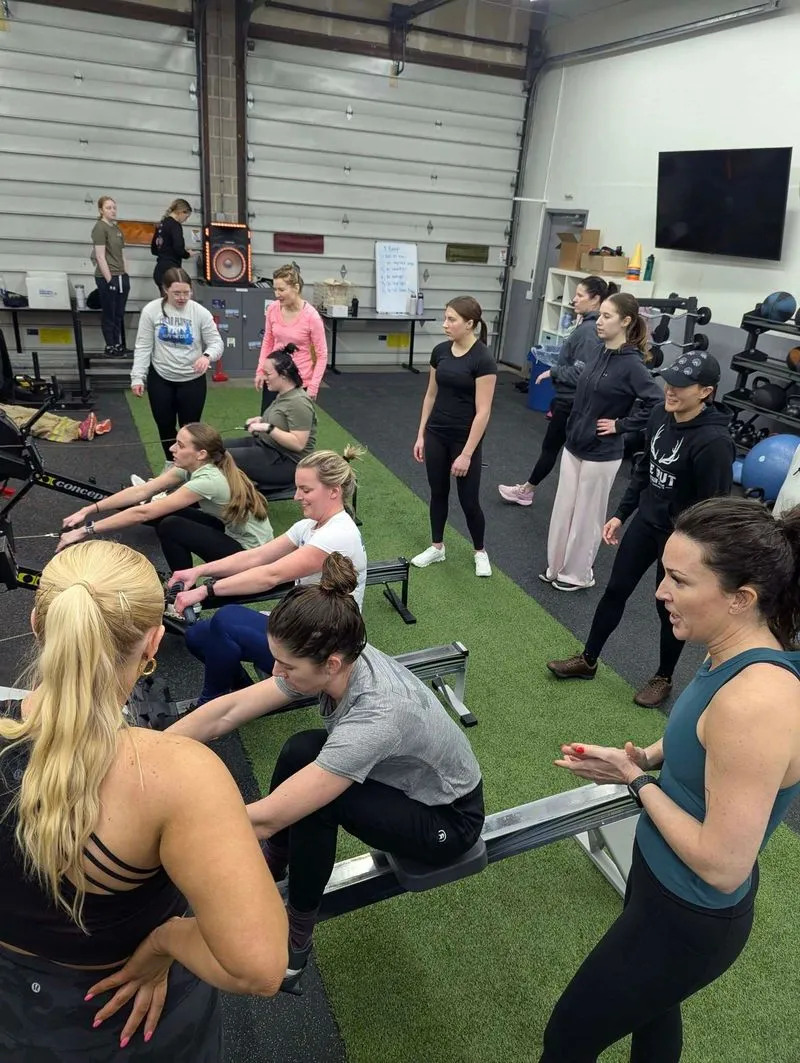 Women working out together in a gym