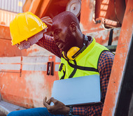 Construction worker wiping sweat on a hot day.