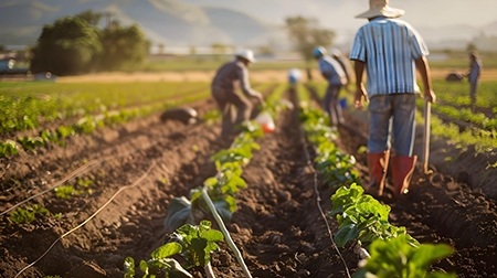 Farmworkers laboring in the field.