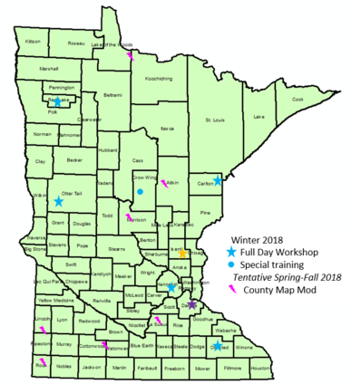MN map showing location of 2018 trainings