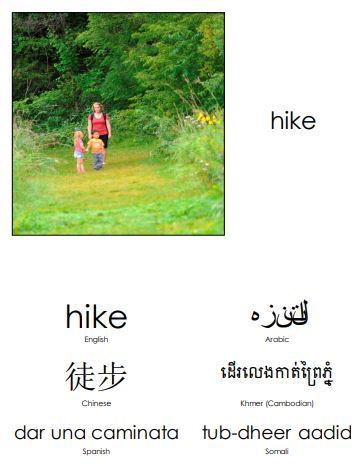 family hiking and word in other languages
