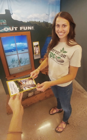 Volunteer at Trailhead kiosk