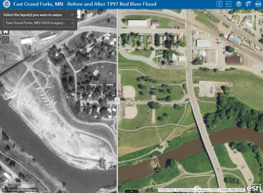 "Before and After Swipe Map" example using East Grand Forks map in the story book