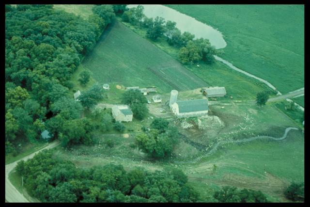 Farm with cover crops, and ponding in cover crop area