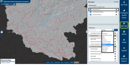Chippewa watershed map with altered watercourse data