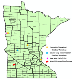 MN map showing locations of fall training sites