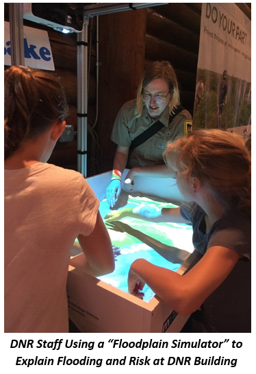 DNR staff show fairgoers how the floodplain simulator works