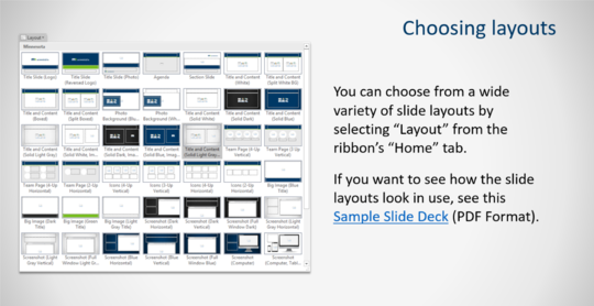 Screen shot of template layout options in PowerPoint