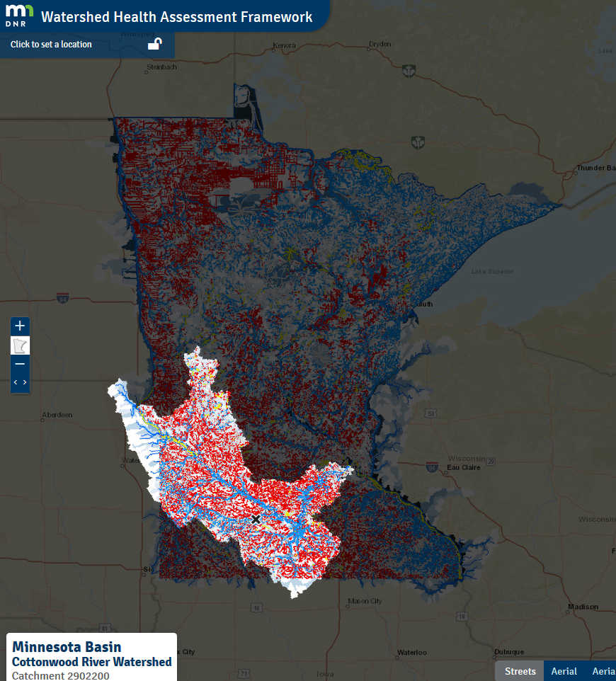 statewide altered streams with Minnesota River Basin mask