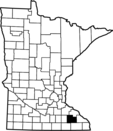 Minnesota map showing the location of Olmsted County in the southeast corner
