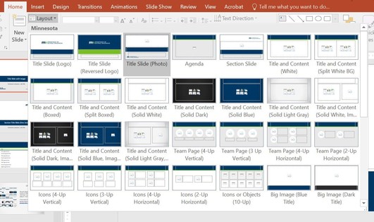 Screen shot of many of the slide layout options