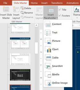 Screenshot of insert placeholder menu